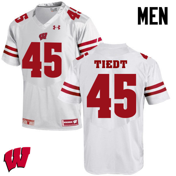 Wisconsin Badgers Men's #45 Hegeman Tiedt NCAA Under Armour Authentic White College Stitched Football Jersey AZ40B07MV